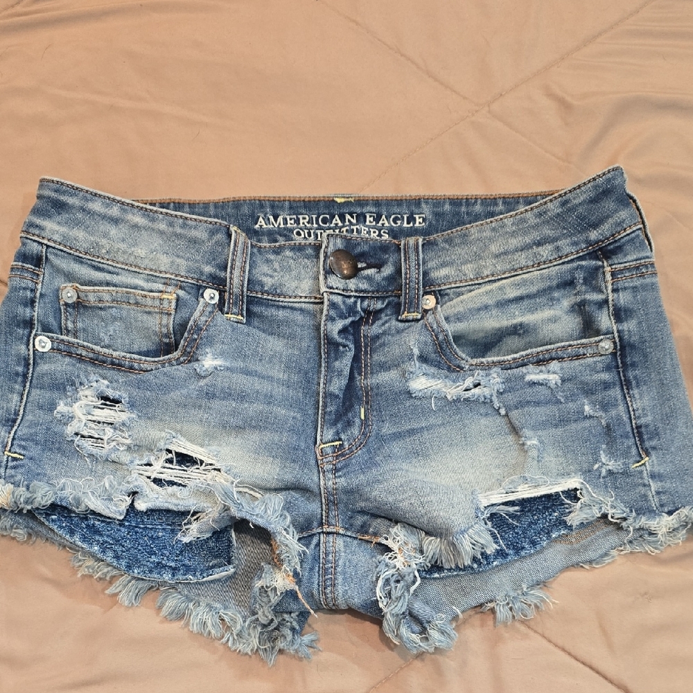 American Eagle Outfitters Ripped Blue Denim Shorts